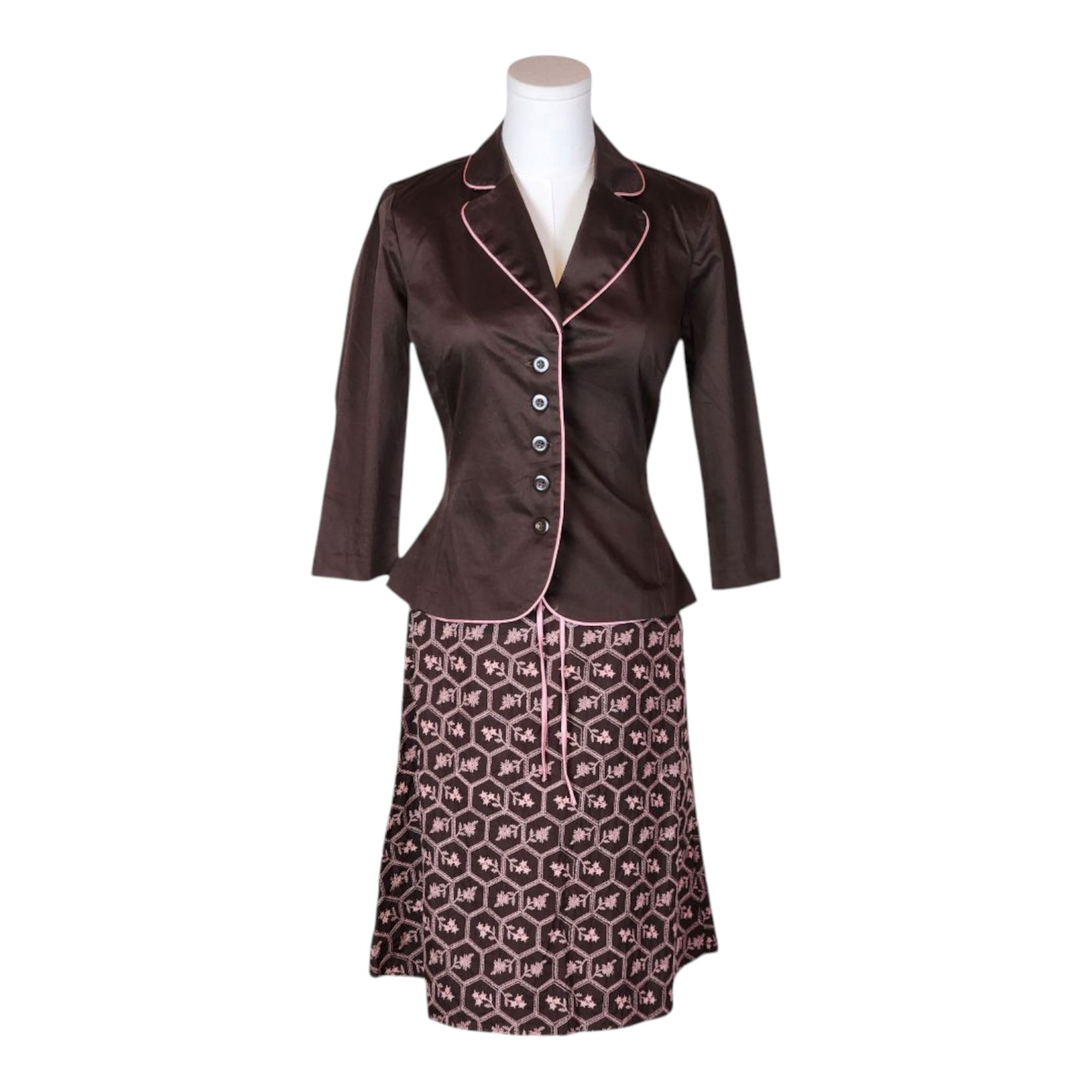 Vintage My Michelle Blazer & Skirt Set Brown Pink Y2K Juniors Sz 3/4