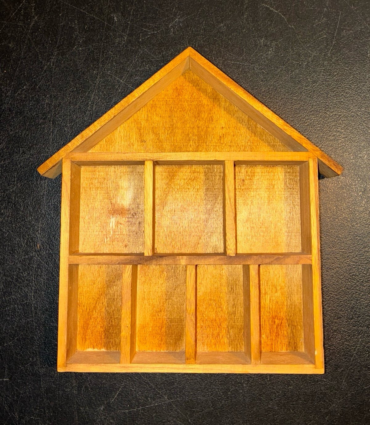 Vintage Wood Display Shelves House Shaped Wall Hang Collection Display Cabinet.