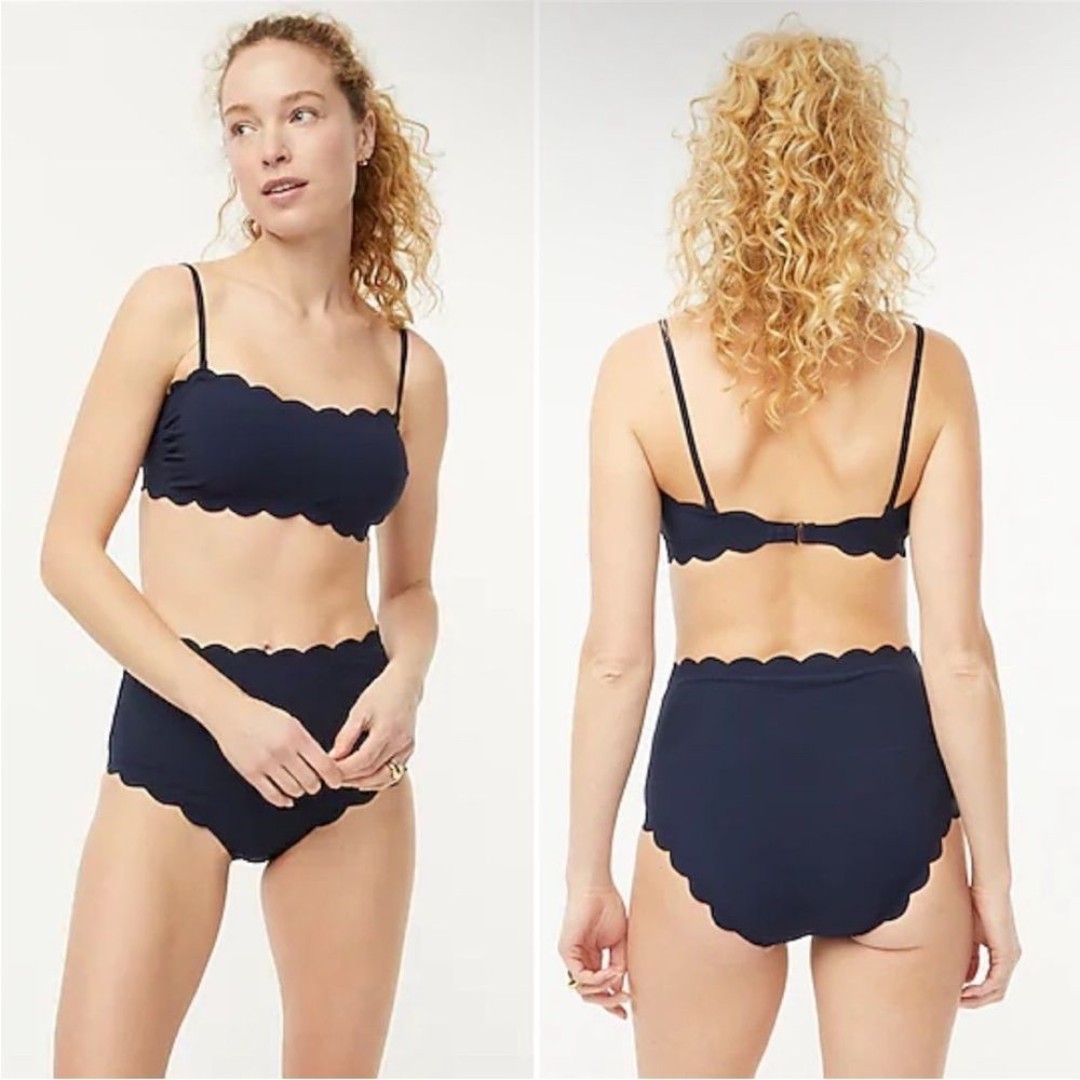 NWT J. Crew SET Scallop Pique Bandeau Bikini Top & High Waisted Bottom XS/XXS