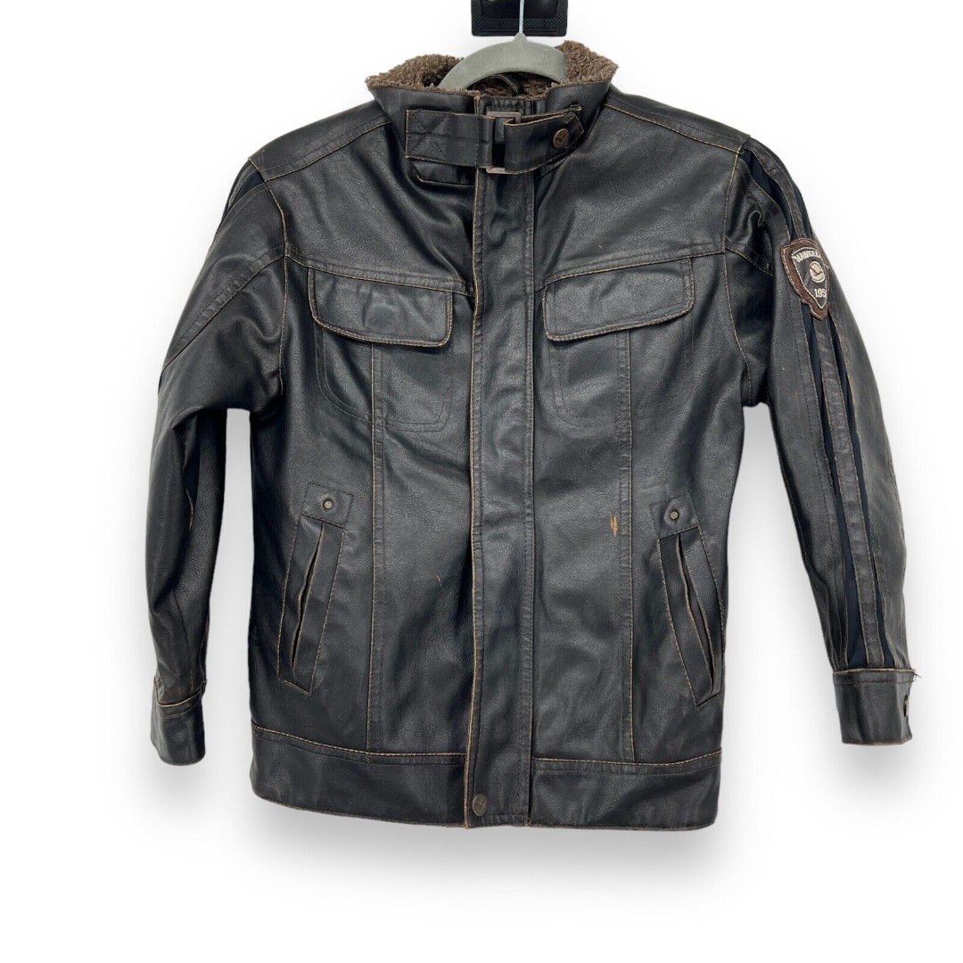 Adventure Legends Faux Leather Brown Bomber Jacket Boy's 7