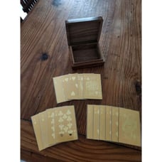 Celtic Brass Card Holder 15 Gold Foil 24k Playing Cards, Wood Storage Box