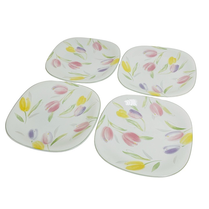 (4) Studio Nova French Tulips Floral Flowers 10.5 Dinner Plates CH007