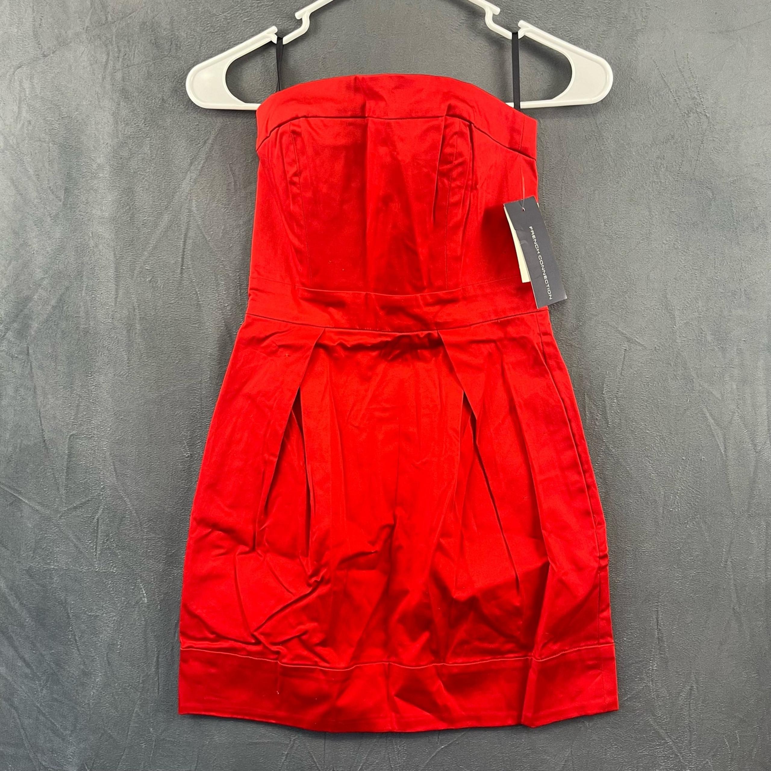 NWT Y2K Strapless French Connection Size 2 Dress Pleated Devil Red MSRP $148
