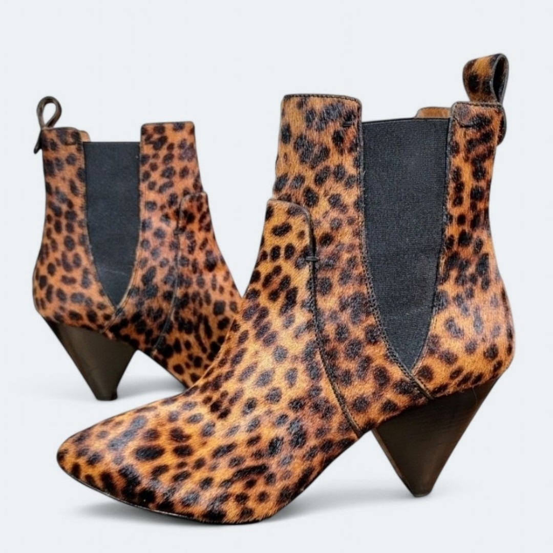 Veronica Beard Landon Calf Hair Leopard Print Booties Cone Heel Size 40.5