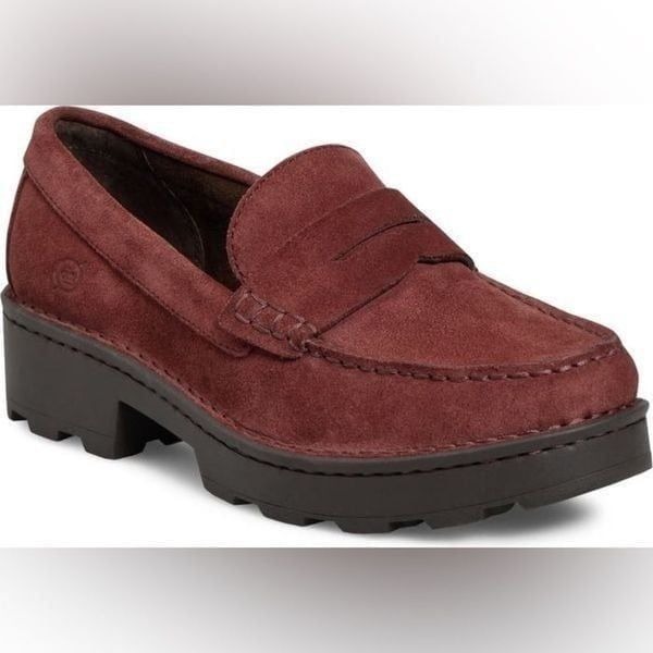 Born Boc Y2K Carrera Lugged Sole Burgundy Suede Slip On Penny Loafers Shoes 10 n
