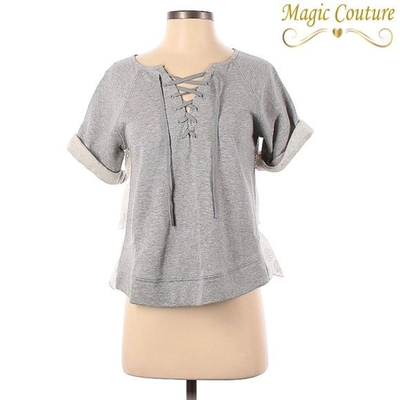 Sea New York Knit Tiered Lace Back Gray Top