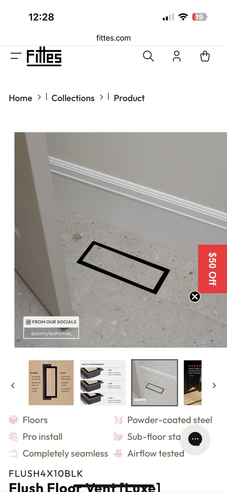 Fittes Area FLUSH4X10BLK Flush Floor Vent [Luxe]