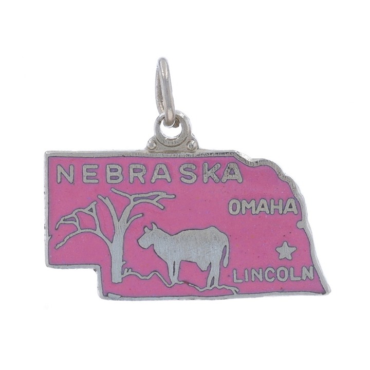 Sterling Silver Vintage Nebraska Charm - 925 Enamel US Travel Souvenir LX3377