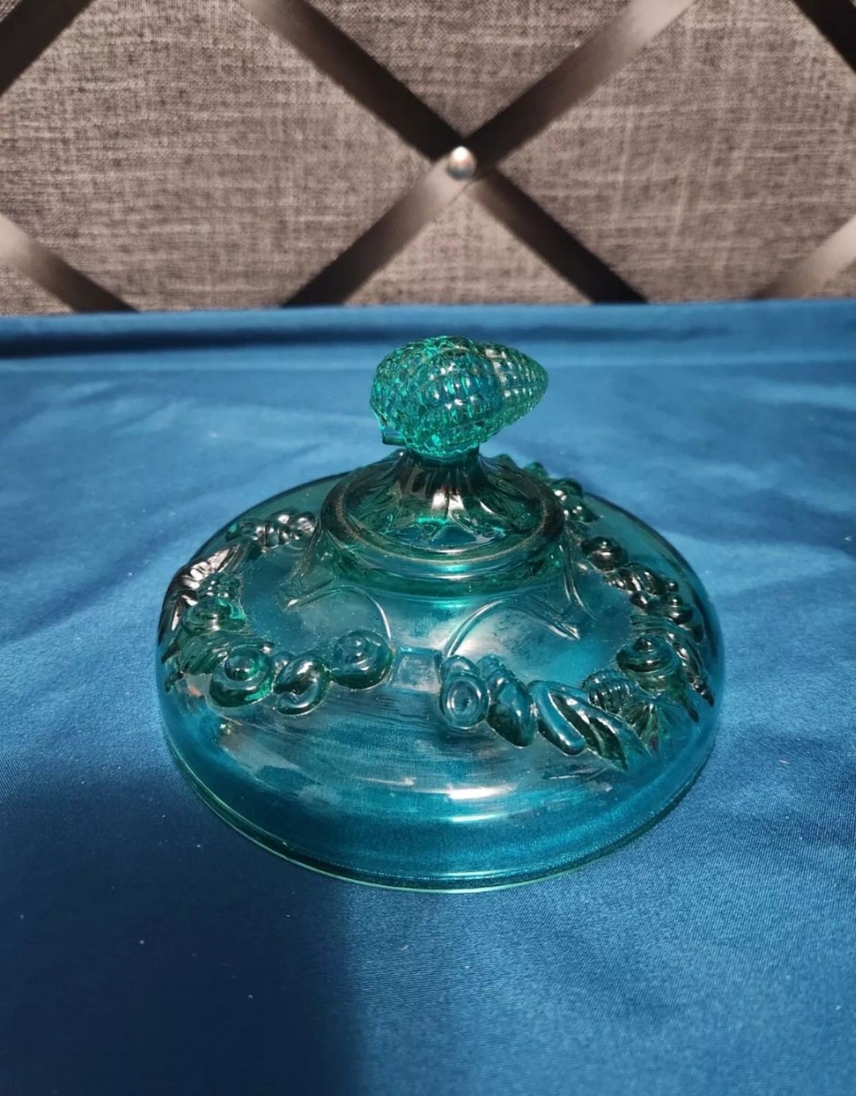 Vintage Clear Teal Glass Replacement Lid (Lid Only)