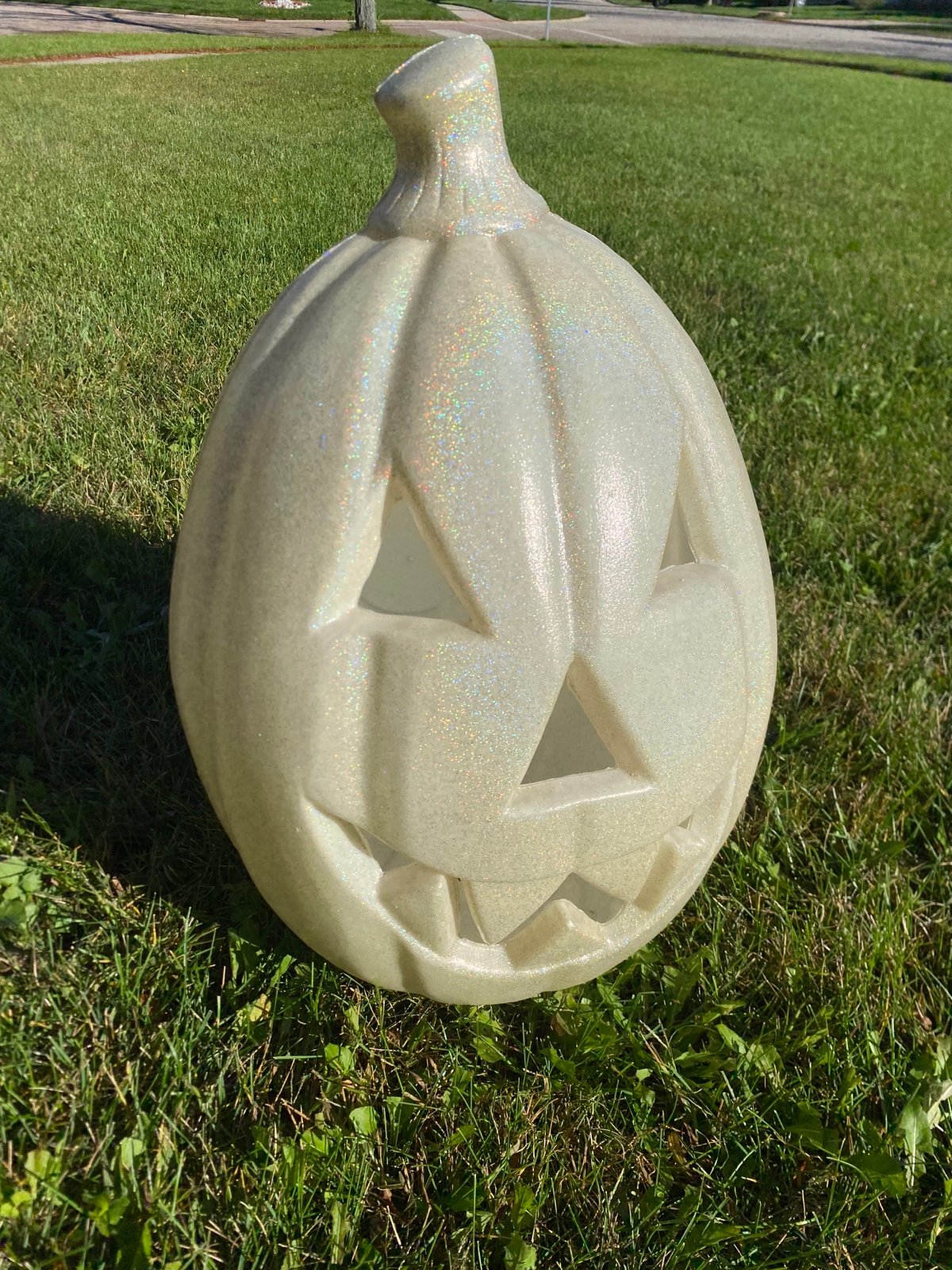 Rare Vintage Glitter Sparkle General Foam Blow Mold Halloween White Pumpkin 21 .