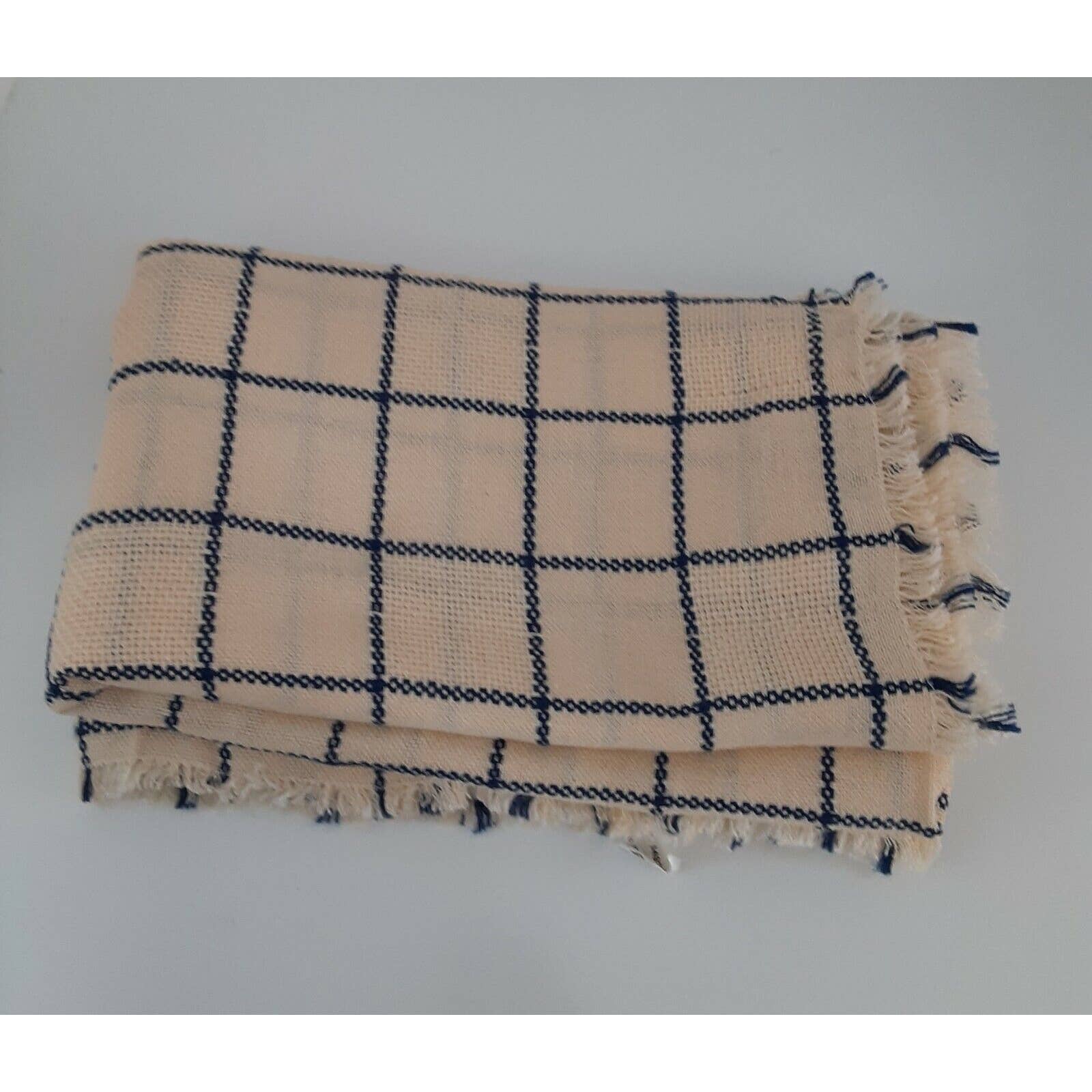 Vintage made in Spain Fringed Tablecloth 50x 65.5 Perfectly Imperfect NOTE
