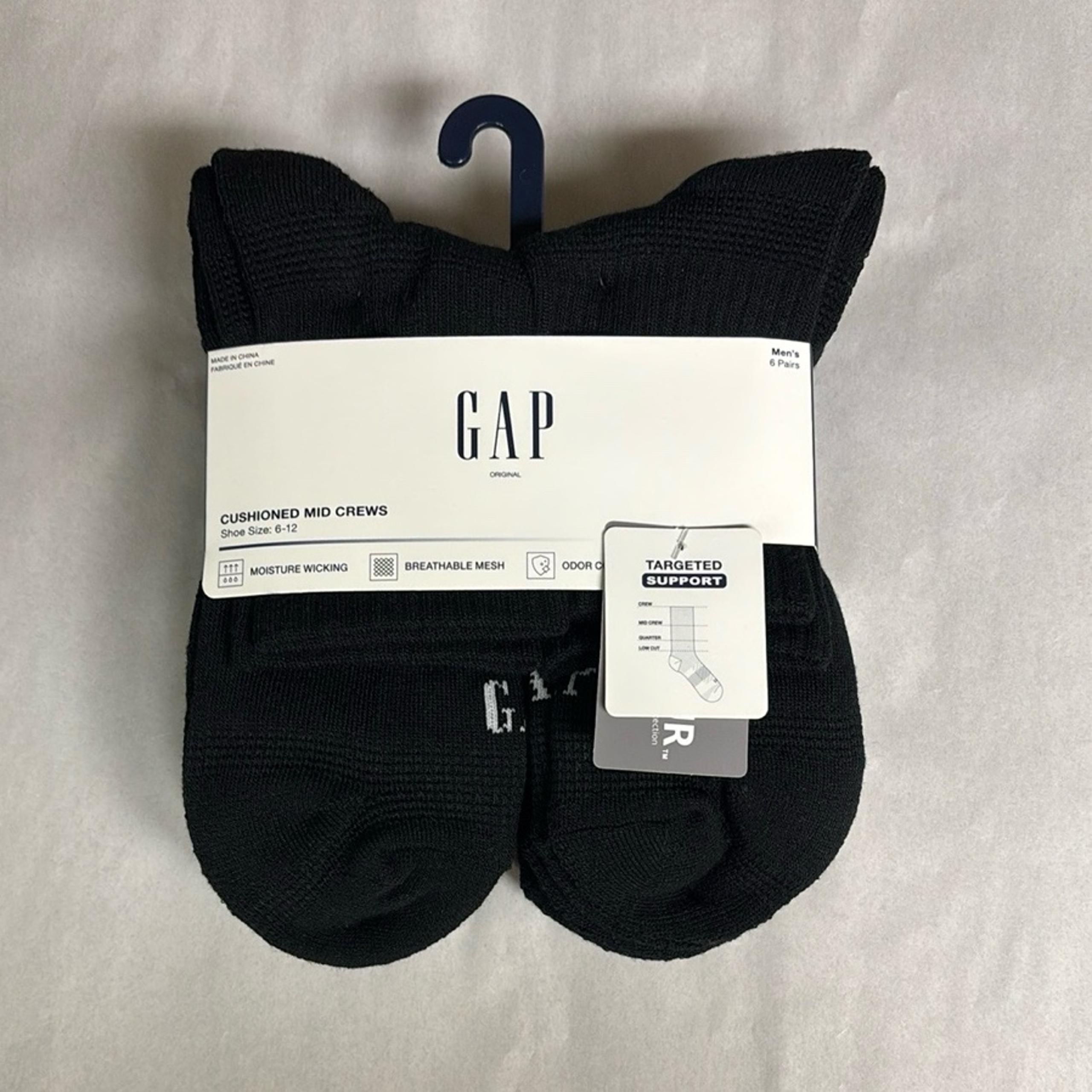 New Gap Socks Men’s 6 Pair Black Cushioned Mid Crews Casual Activewear Athletic