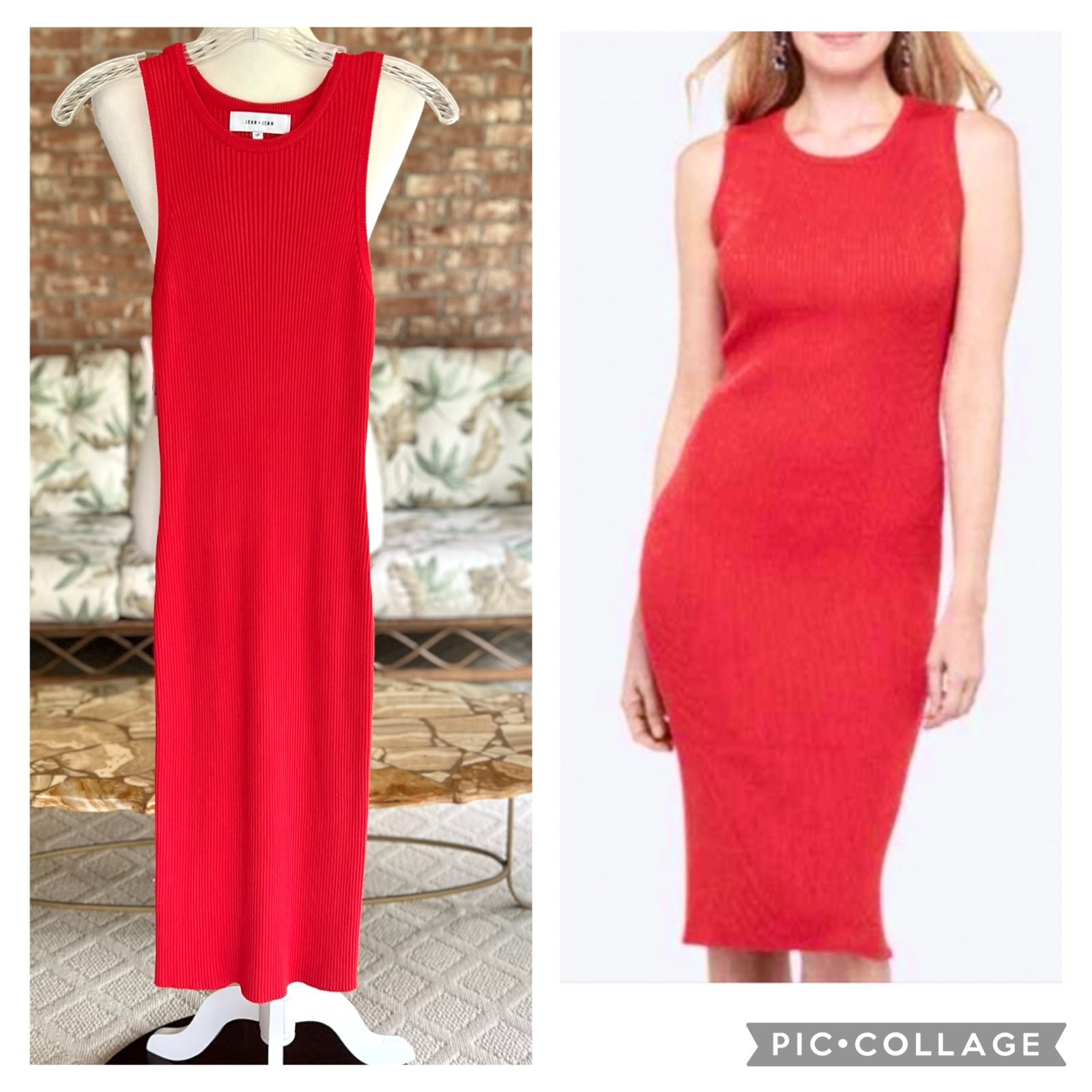 John + Jenn Evereve Red Ribbed Knit Bodycon Midi Tank Dress NWT S