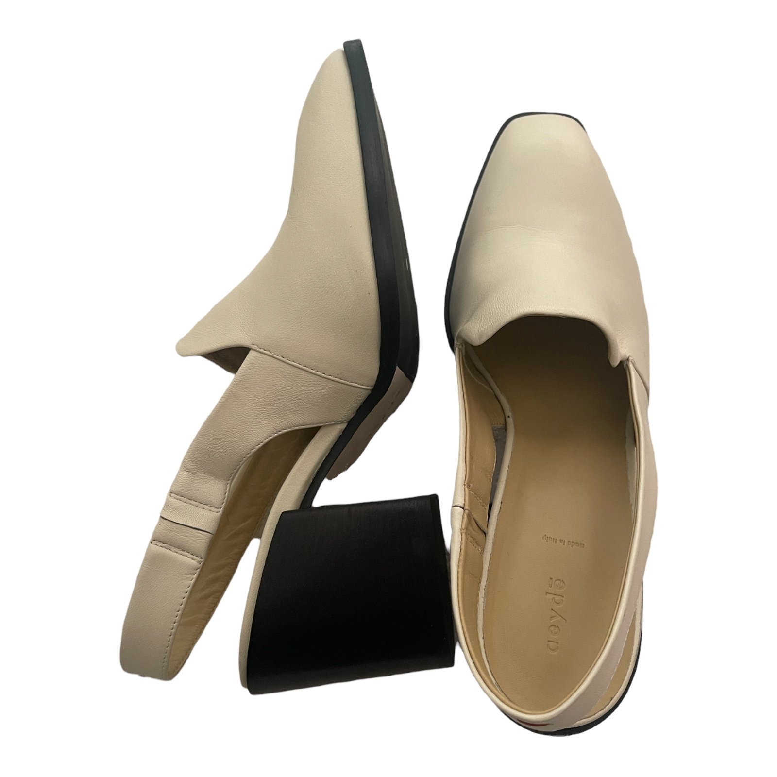 NEW AEYDE Ivory Cream Leather Block Heel Slingback Size 38, US 7.5