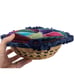 Pristine Vintage 1960's WICKER SEWING BASKET Padded Crazy Quilt Lid Satin Liner
