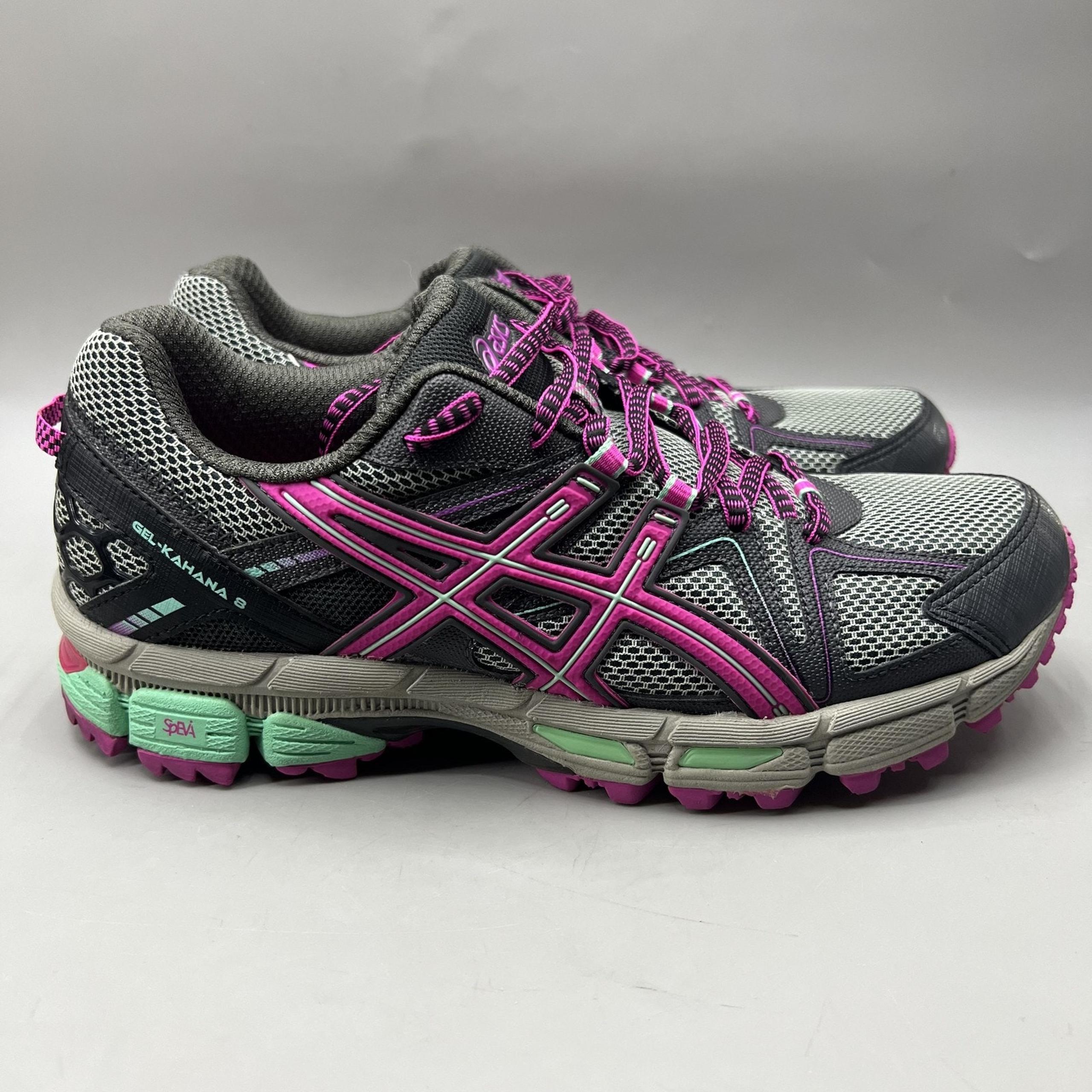 Asics Gel Kahana 8 Trail Running Shoes Women Size 8.5 Gray Pink Comfort Sneakers