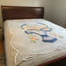 Vintage Blue Chenille Full Bedspread Floral Flower Basket Cottage Country Chic