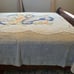 Vintage Blue Chenille Full Bedspread Floral Flower Basket Cottage Country Chic