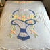 Vintage Blue Chenille Full Bedspread Floral Flower Basket Cottage Country Chic