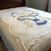 Vintage Blue Chenille Full Bedspread Floral Flower Basket Cottage Country Chic