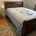 Vintage Blue Chenille Full Bedspread Floral Flower Basket Cottage Country Chic
