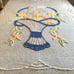 Vintage Blue Chenille Full Bedspread Floral Flower Basket Cottage Country Chic