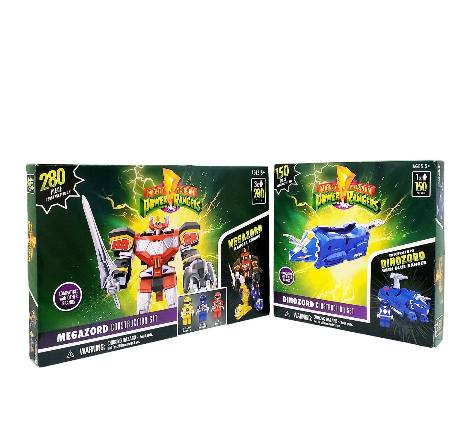 Power Rangers Megazord 280pc & Dinozord 150pc Construction Sets With 4 Figures