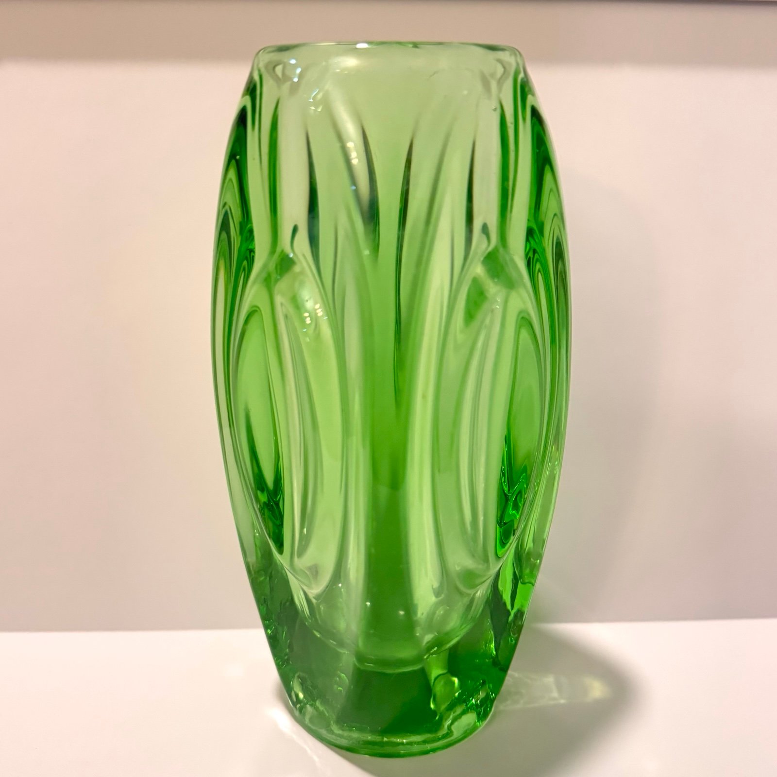 Czech Sklo Union Rosice Green Lens Bullet Vase Rudolf Schrötter 1960s #914
