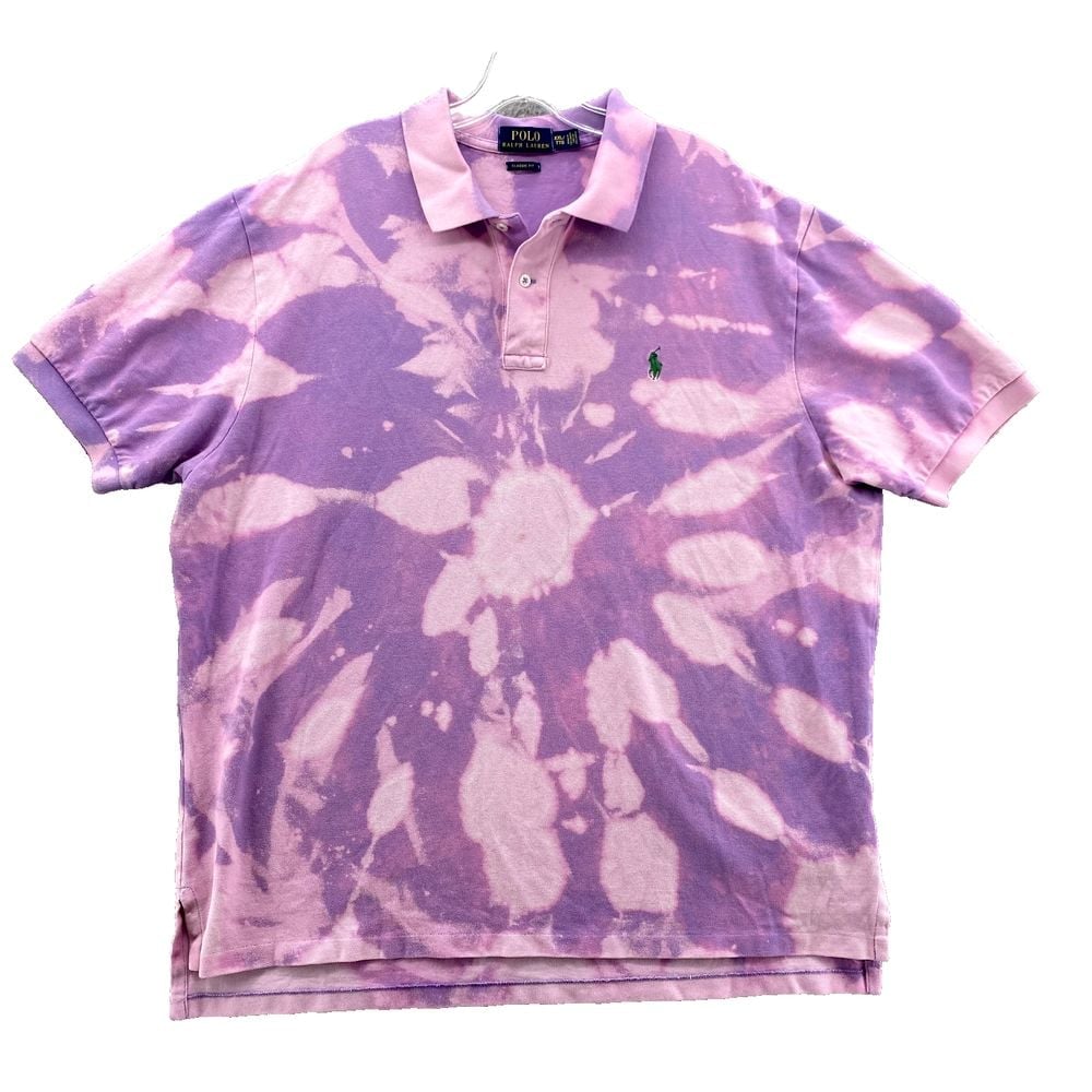 Ralph Lauren Polo Shirt Men XXL Pink Purple TieDye Streetwear Y2k Classic Preppy