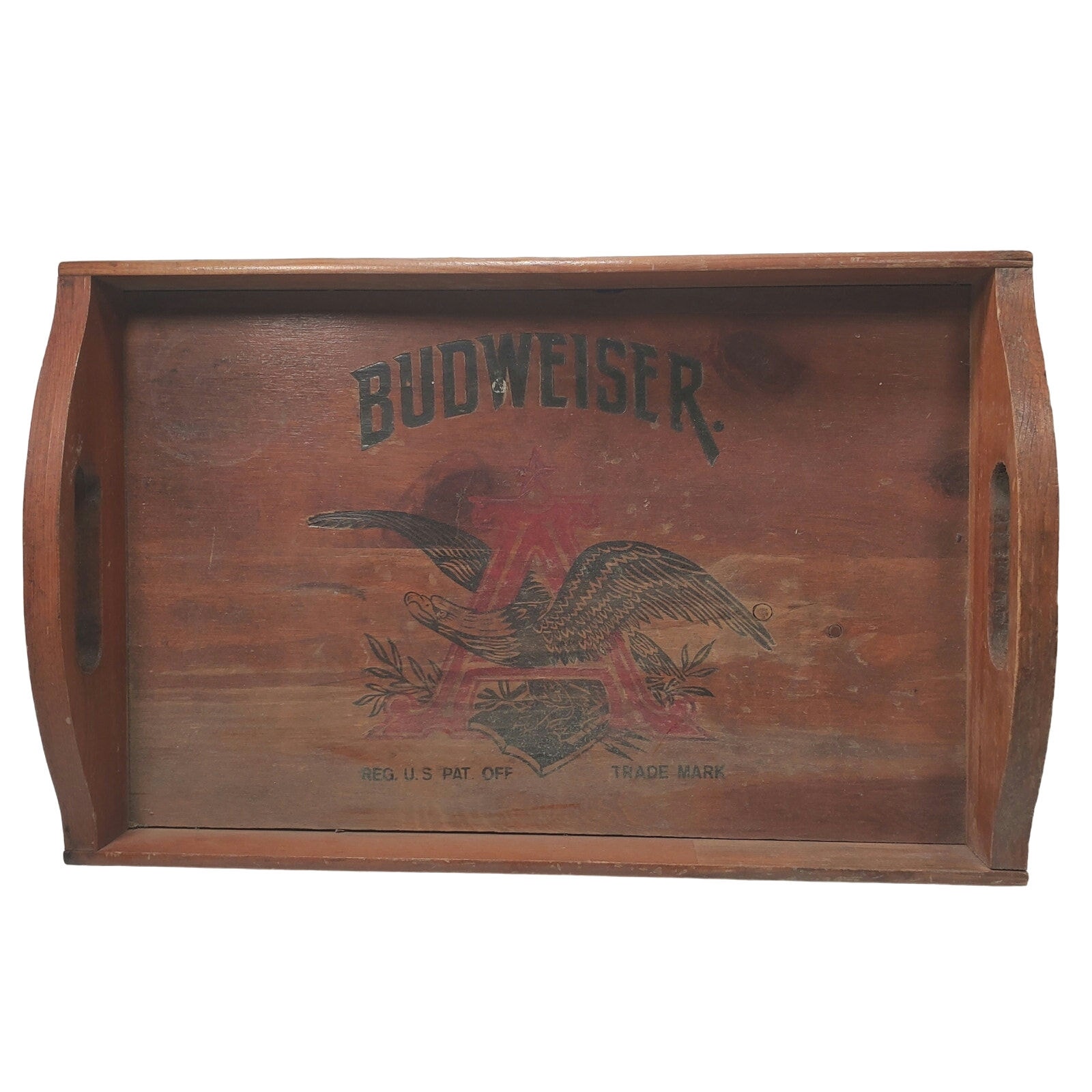 Vtg Budweiser Beer Anheuser Busch Wood Serving Tray 18 x 11.5 x 3 Man Cave