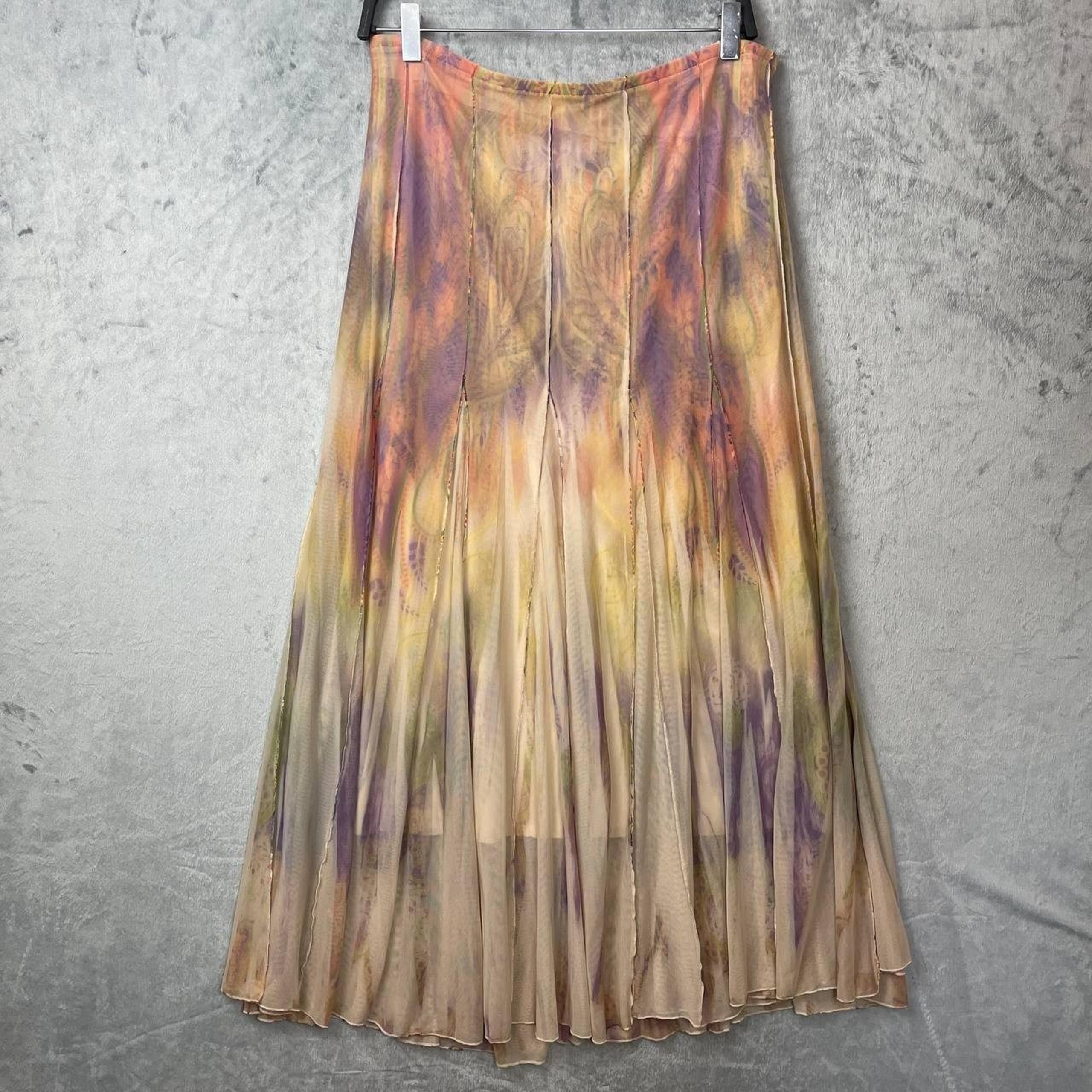 Fairy Mesh Maxi Skirt Large Panel Pleated Sheer Pastel Ombre Cottagecore Earthy