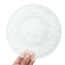 Vintage Satin Glass Plate w Reverse Pressed Flowers Set of 6 Salad Dessert 8.5