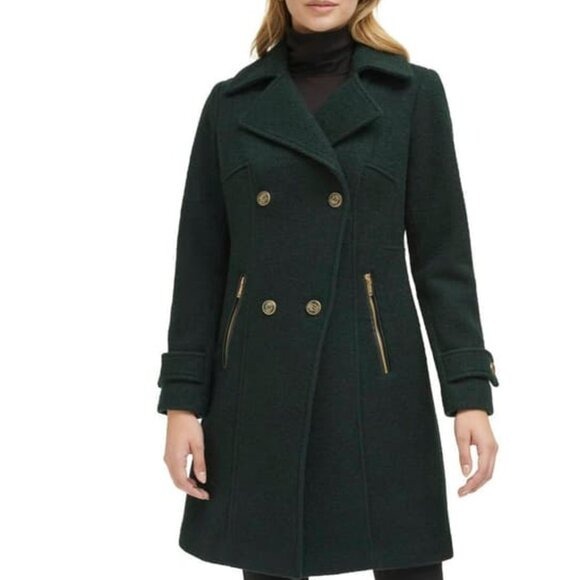 NWT 275 GUESS Women's Double-Breasted Wool Blend Cutaway Coat PXL