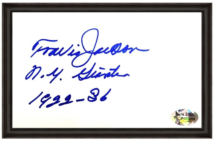Travis Jackson New York Giants (MLB) Signed and Inscribed 3x5 Index Card & Frame