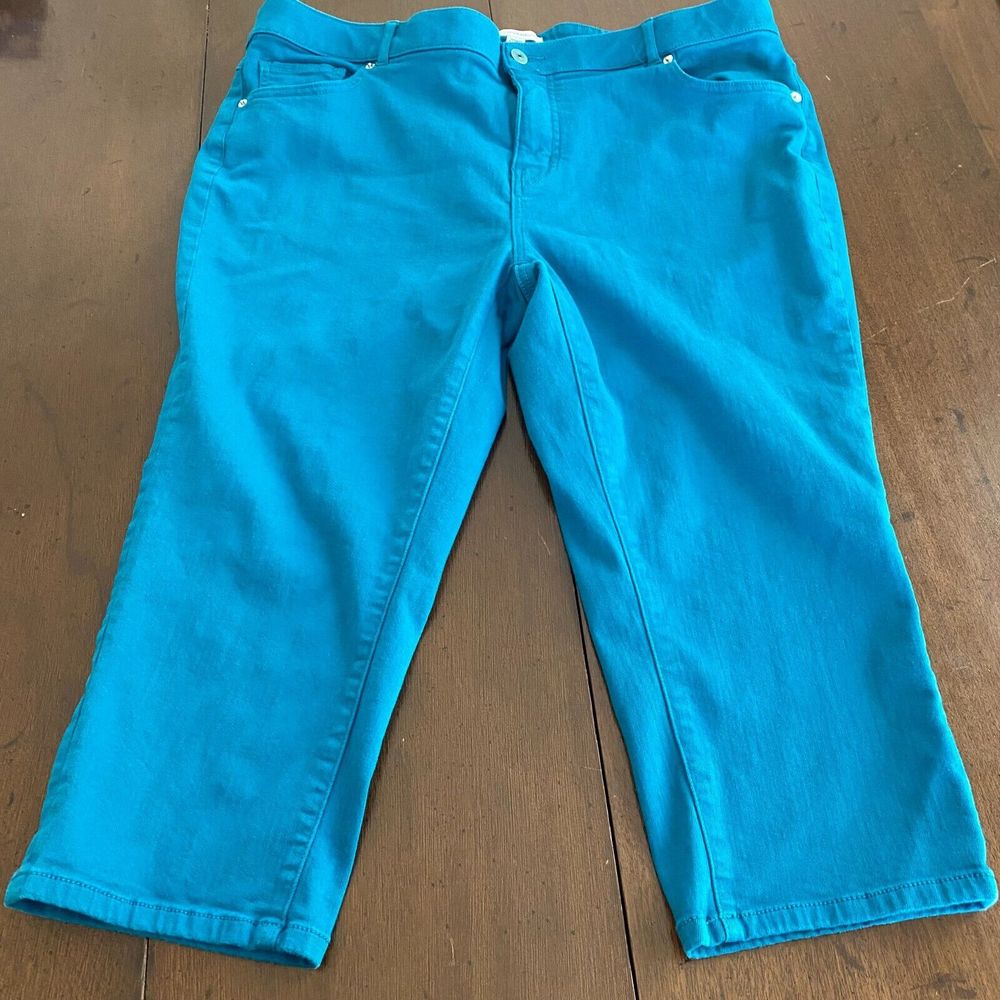 Isaac Mizrahi Capri Pants Women's 20WP Teal Stretch Pockets High-Rise Zip Fly