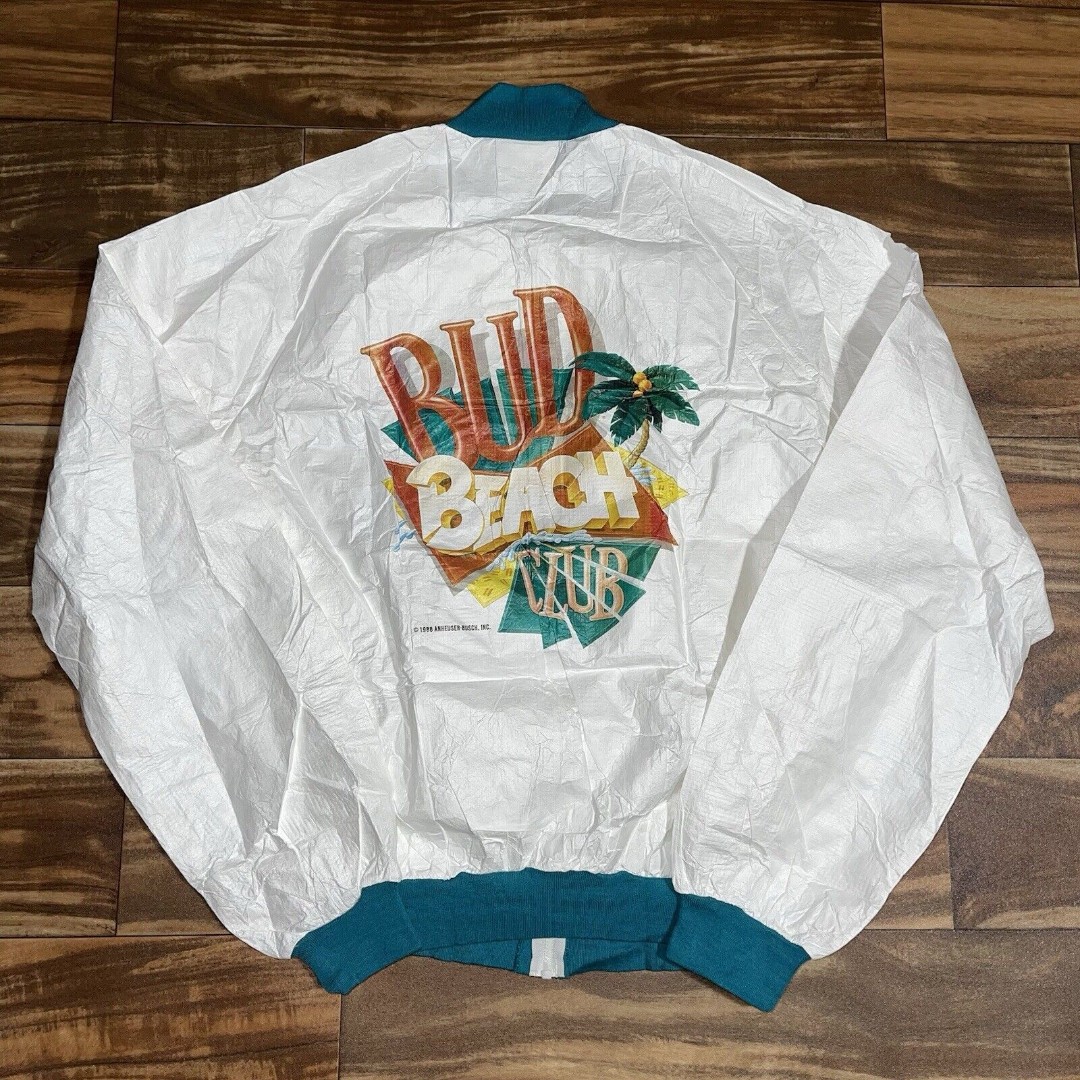 Vintage NOS Bud Light Budweiser Beach Club Tyvek Jacket Windbreaker Mens Large