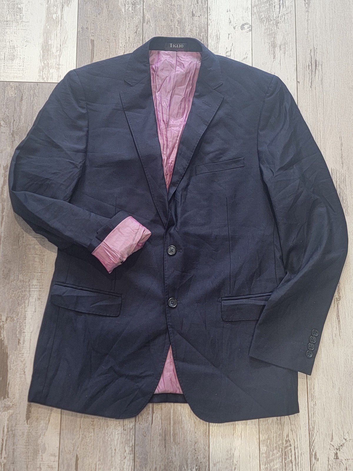 42R Men's TIGLIO Luxe Blazer Slim Fit 100% Wool 2 Button Sport Coat Dark Blue