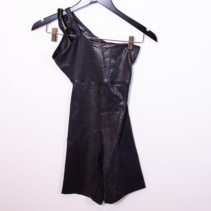 Solely Fit Metallic Croc Pattern Embossed One Shoulder Romper One Piece Black XS