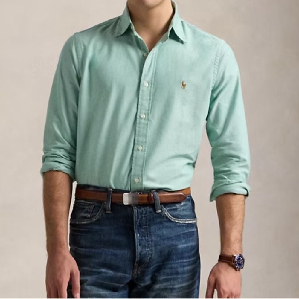Ralph Lauren Men's Yarmouth 100% Cotton Oxford Casual Shirt Green Size 16 32/33