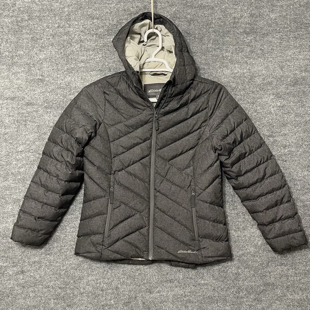 Eddie Bauer Jacket Women's Down Puffer Jacket Size Medium Black Hooded Full Zip