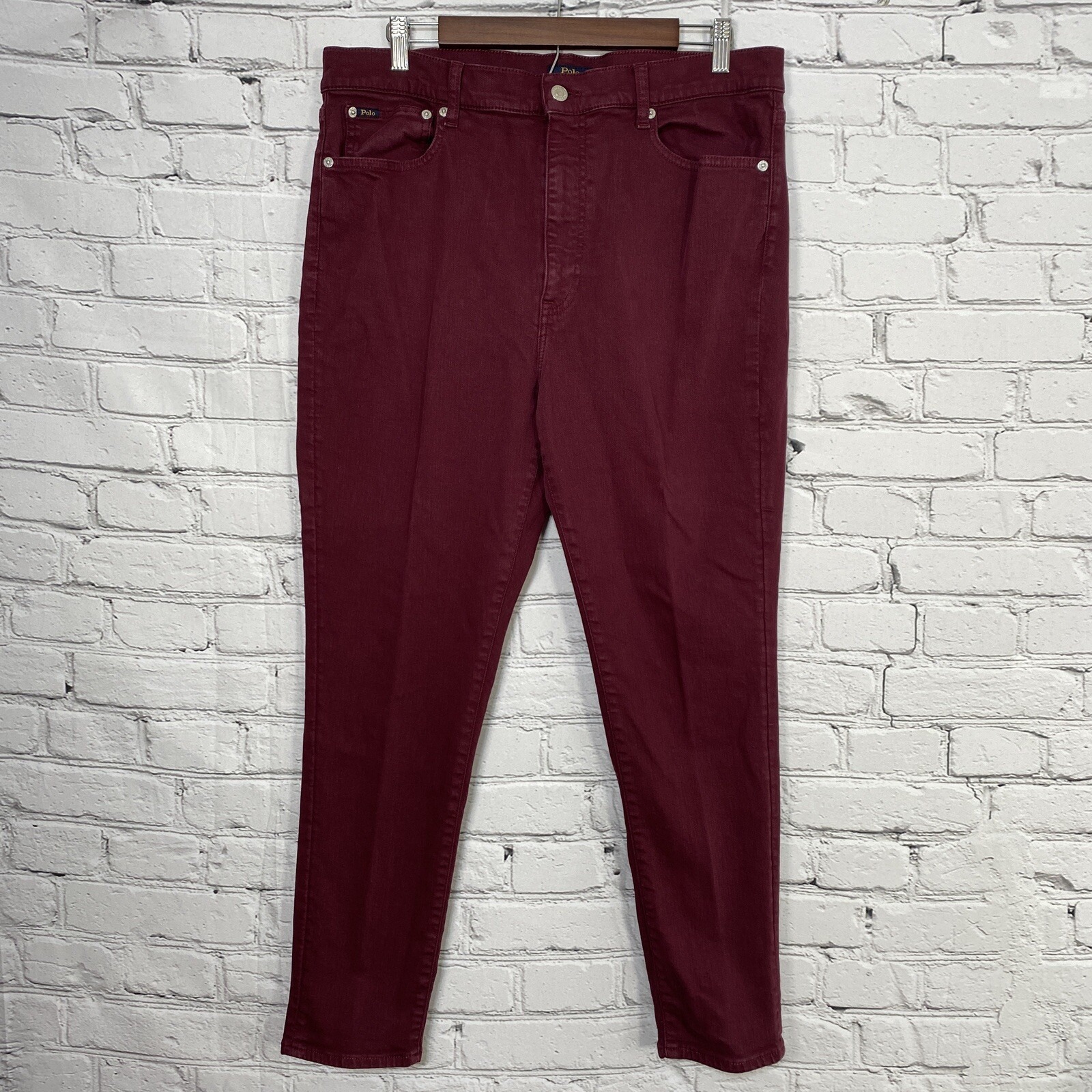 Polo Ralph Lauren Womens Tompkins Skinny High Rise Ankle Jeans 34x27 Burgundy