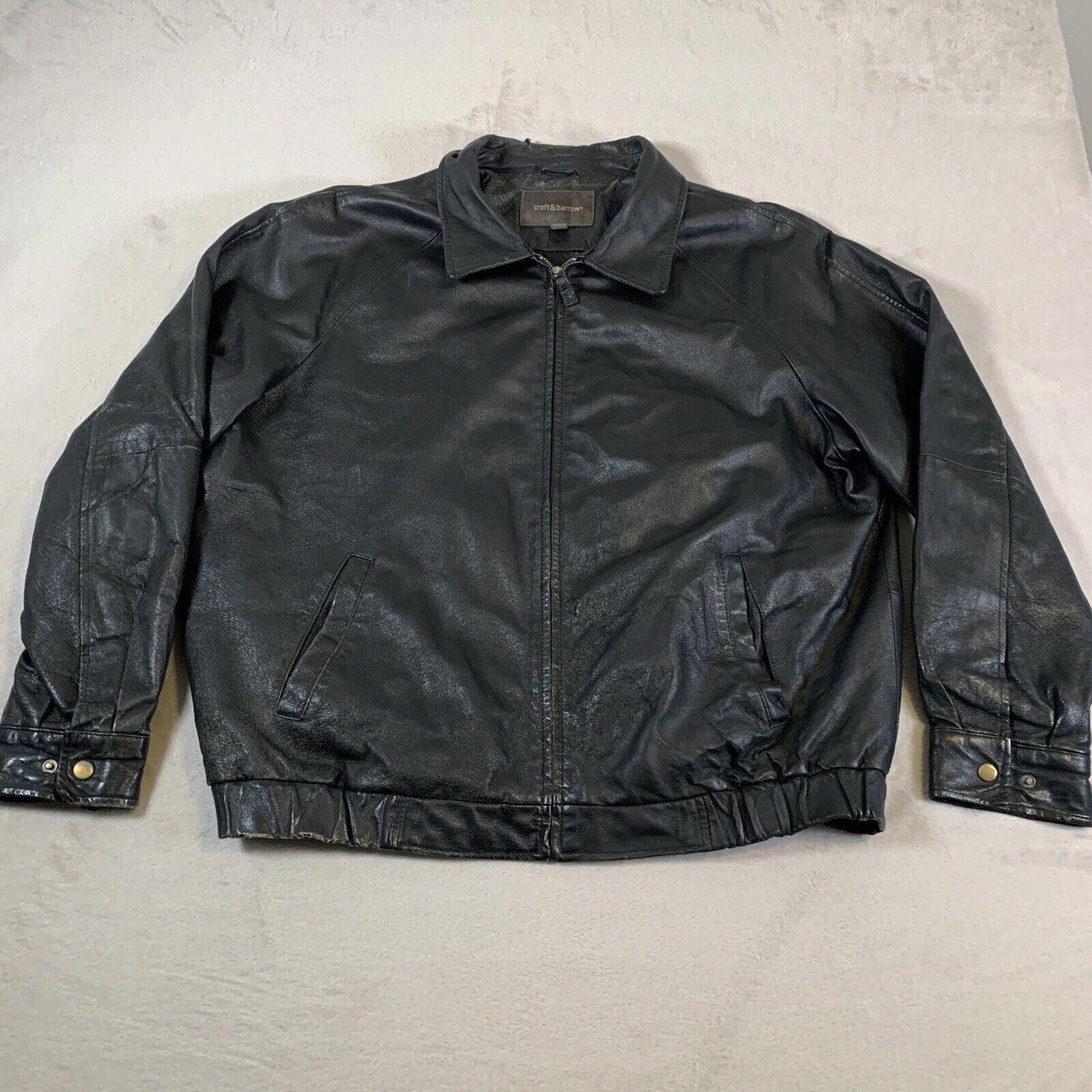 Croft And Barrow Leather Jacket Mens Size Large Black Full Zip Motorcycle Bomber