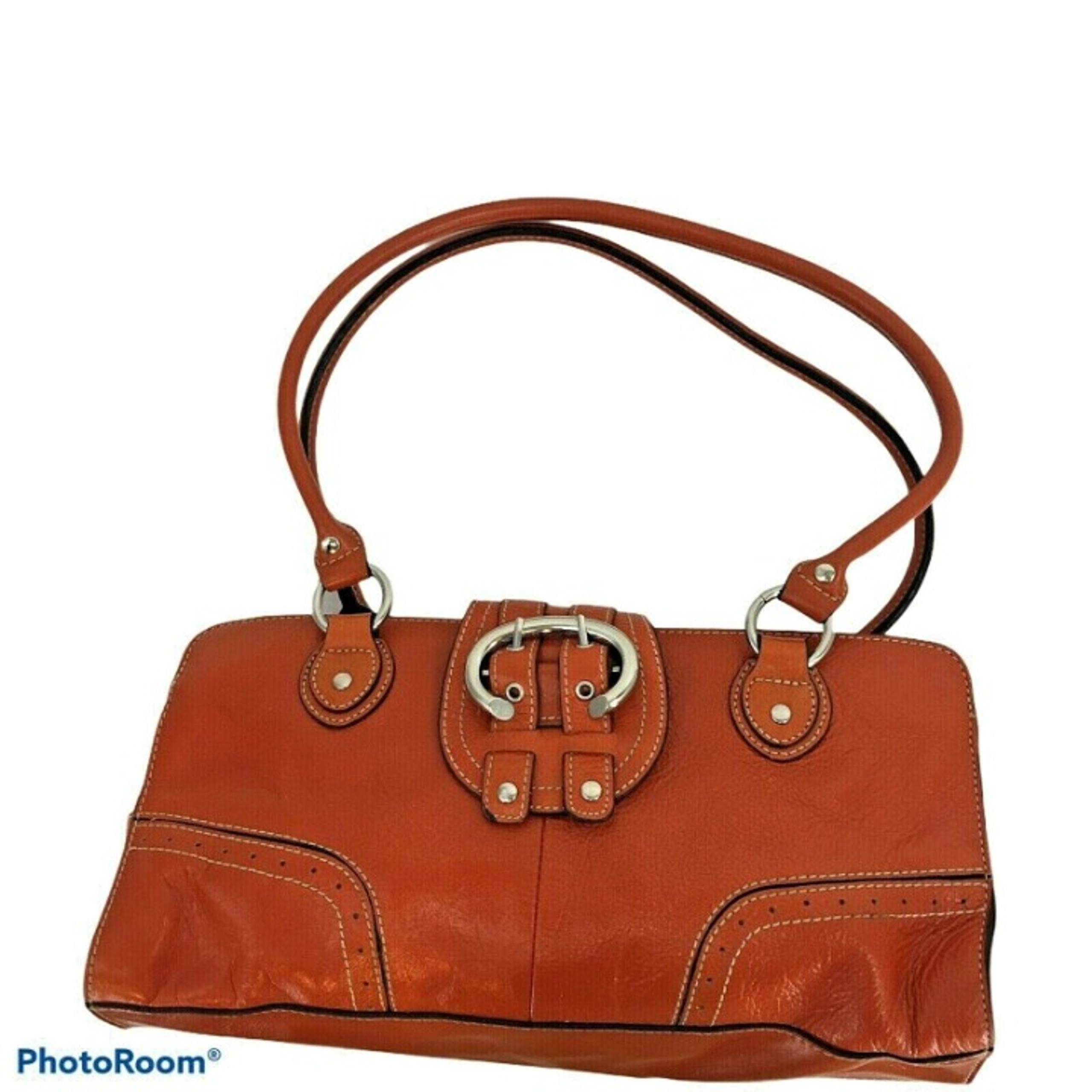 Wilsons Leather Orange Double Strap Satchel Triple Section Handbag
