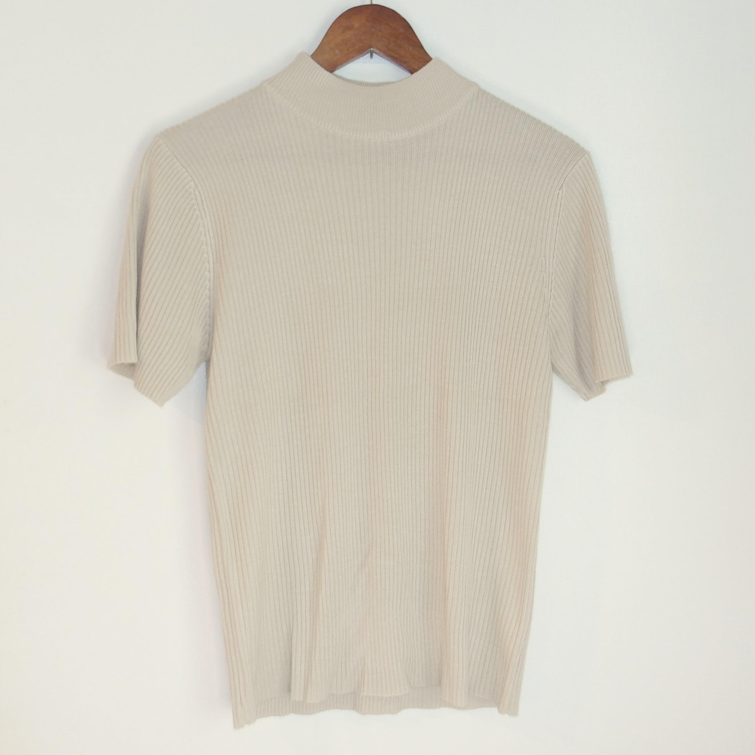 Kim Rogers Ribbed Knit Mock Neck Short Sleeve Top Size M / #6168