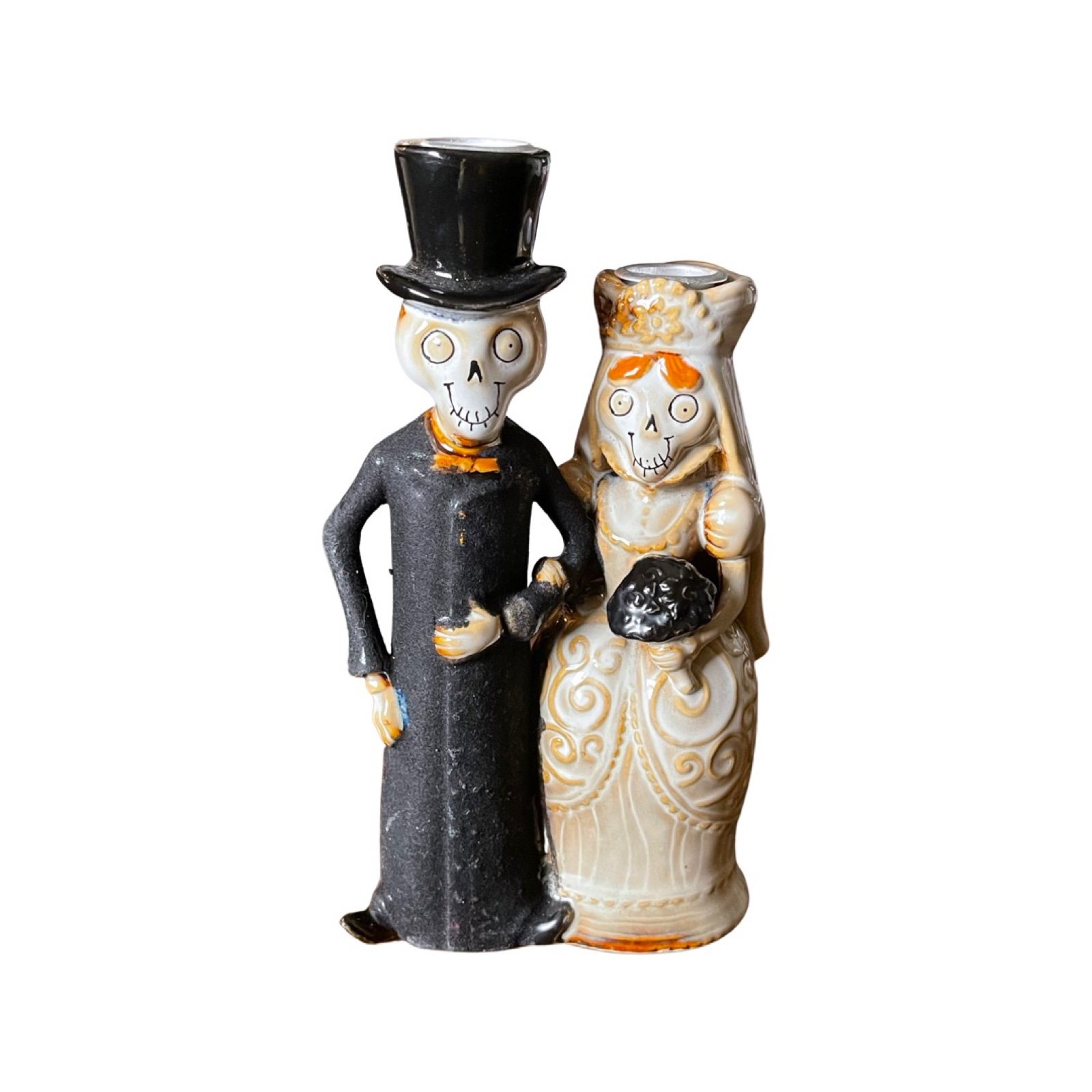 Yankee Candle Halloween Boney Bunch Bride Groom Wedding Candle Holder 9” Rare