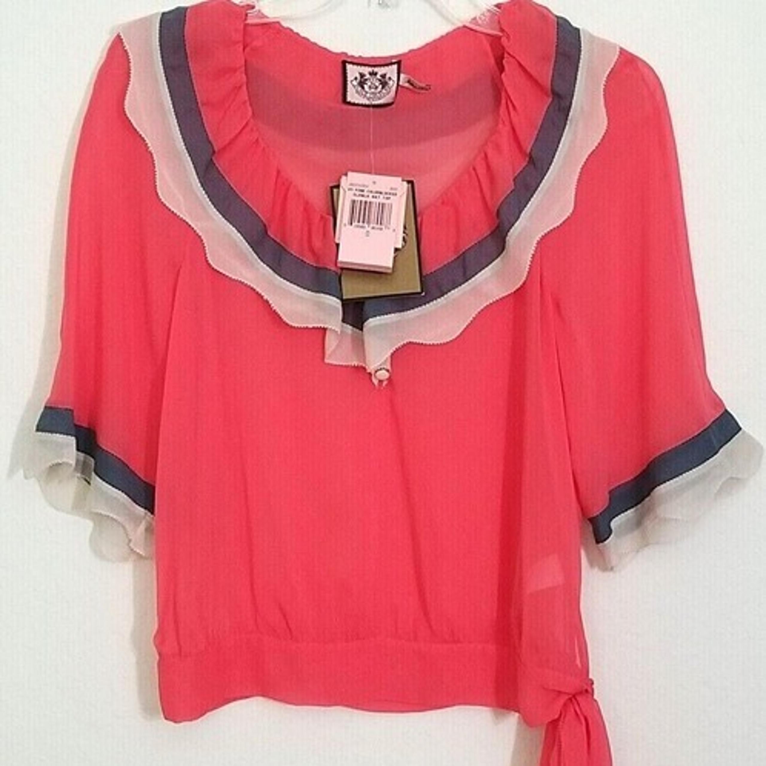 JUICY COUTURE PINK GEORGETTE 100% SILK COLORBLOCK BLOUSE TOP Sz 0 (XS) NWT!