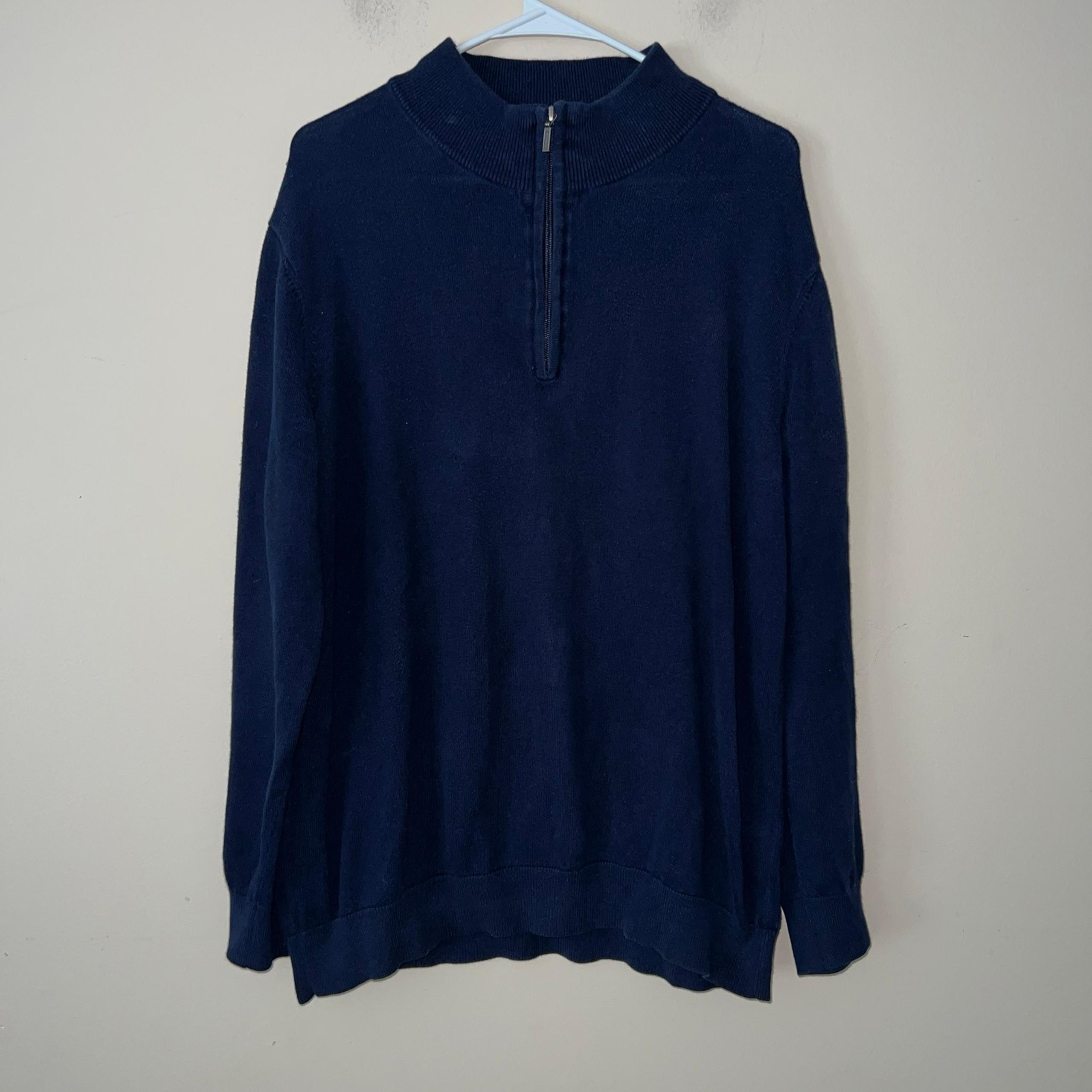 L.L.Bean Men's Cotton Cashmere Sweater Pull Over Quarter Zip Blue XL