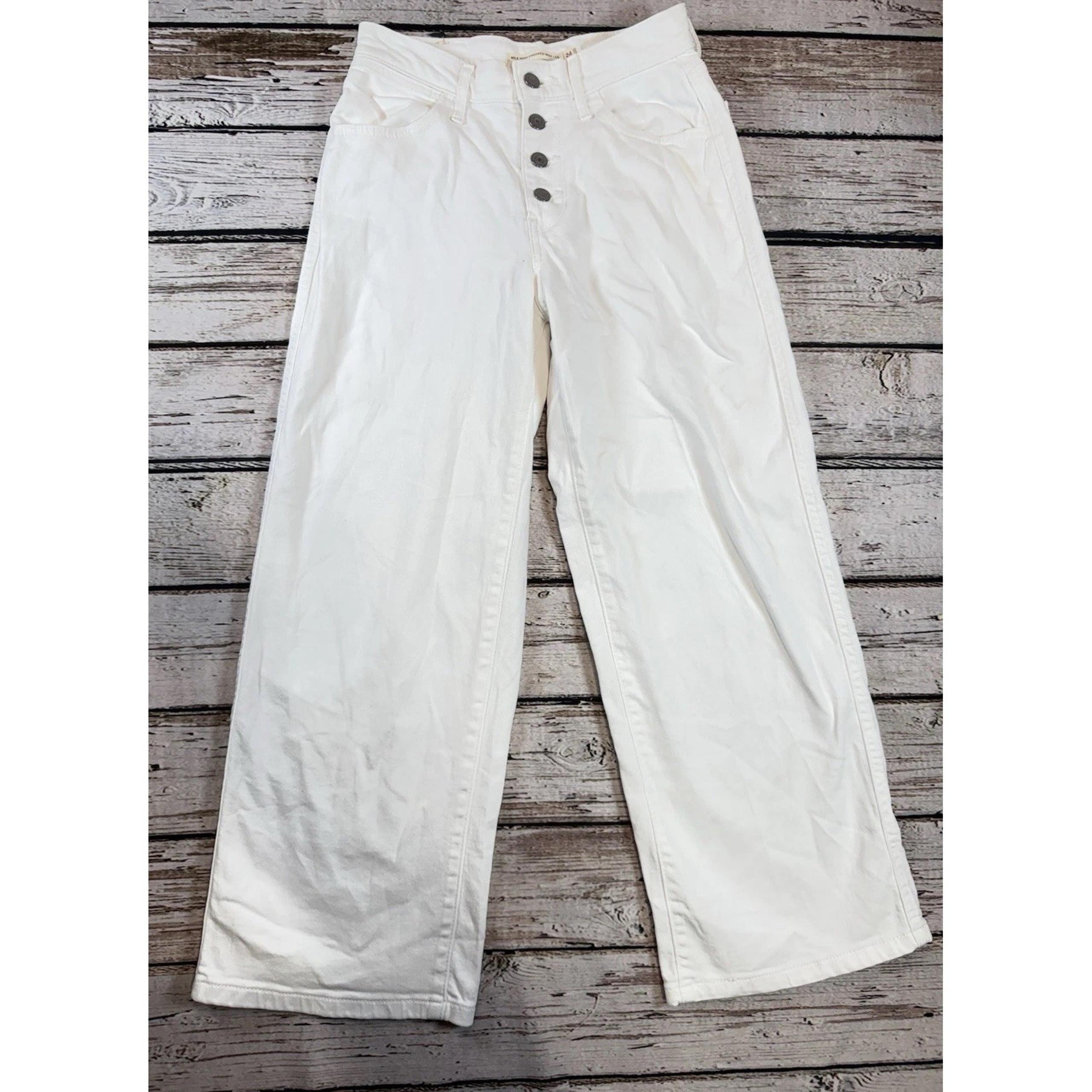 Levi's Women's Size 24 White Mile High Button Fly Cropped Wide Leg Denim Jeans