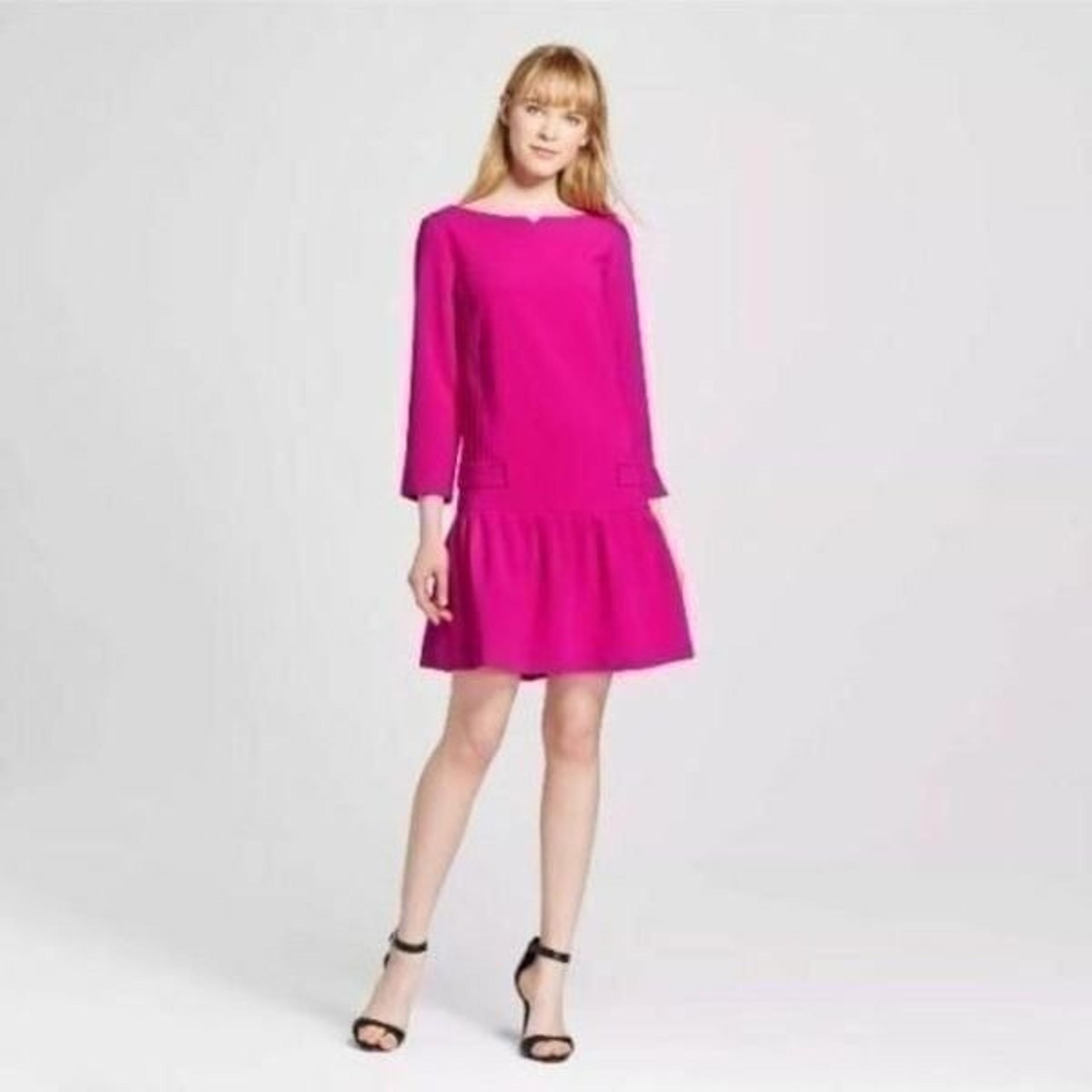 Victoria Beckham for Target Fuchsia Jacquard Drop Waist Hot Pink Dress Size S