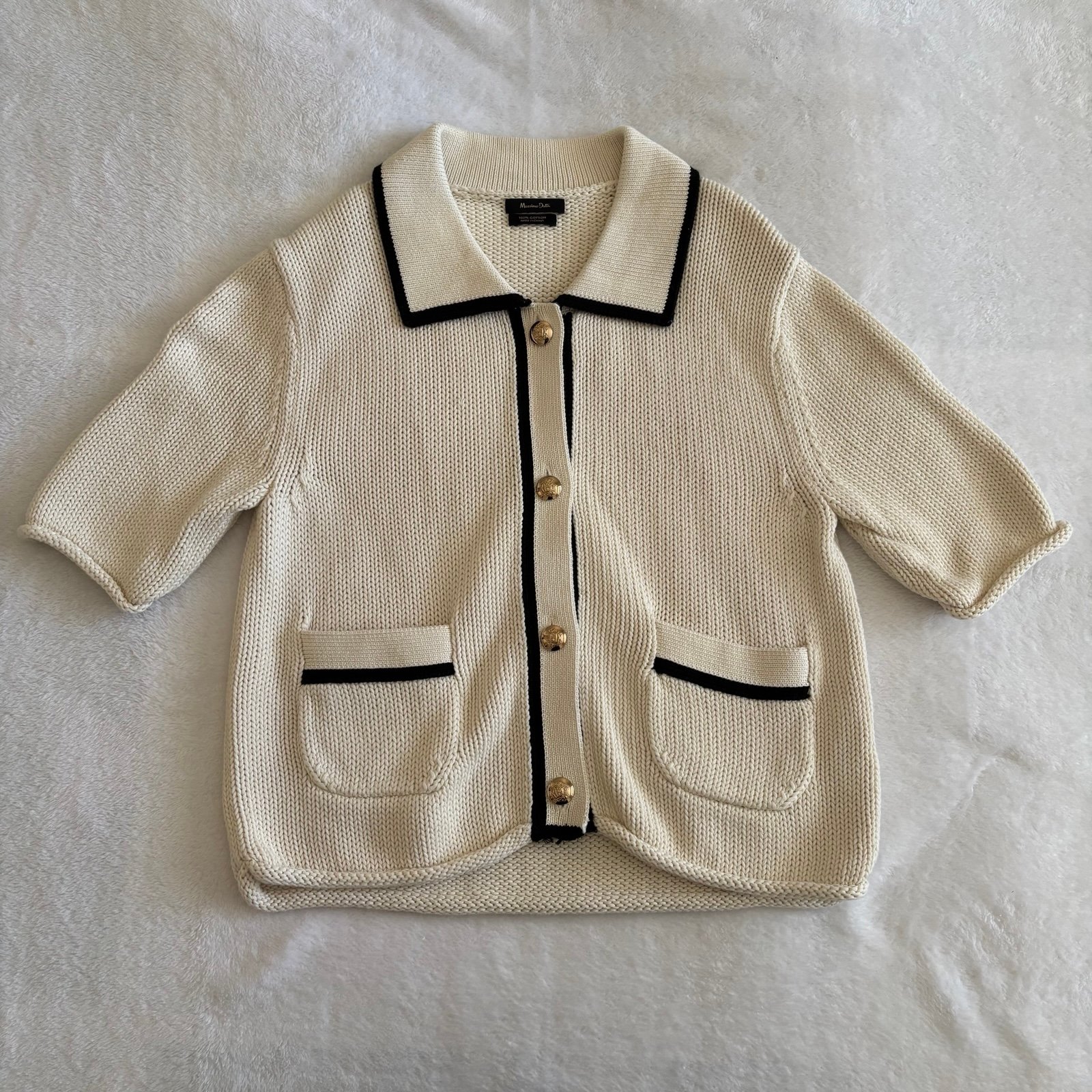Massimo Dutti Contrast Knit Textured Cardigan